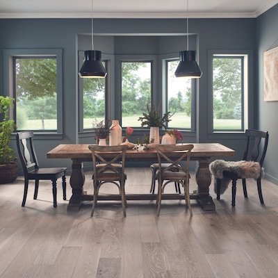 hardwood floors in a dining room